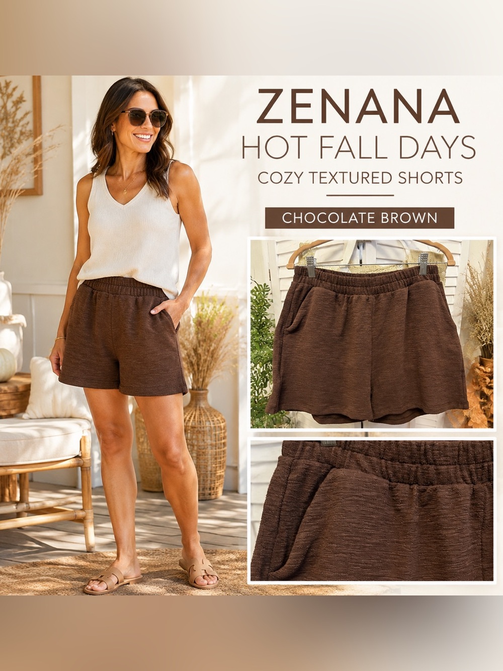 Zenana Outfitters Chocolate Brown Cozy Textured Women’s Shorts